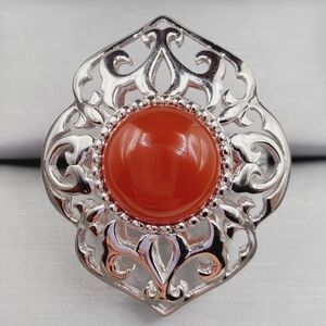 Intricate Red Carnelian and 925 Sterling Silver Filigree Ring